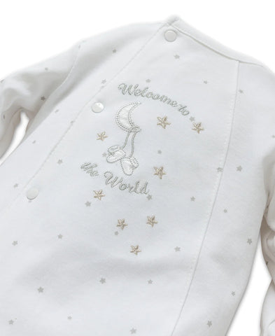 Welcome to the World Footed One-Piece and Hat - White