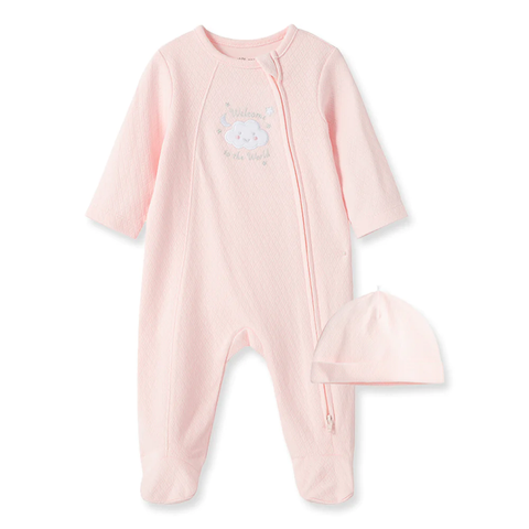 Welcome to the World Footed One-Piece and Hat - Pink