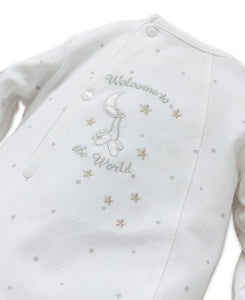 Welcome to the World Footed One-Piece and Hat - White